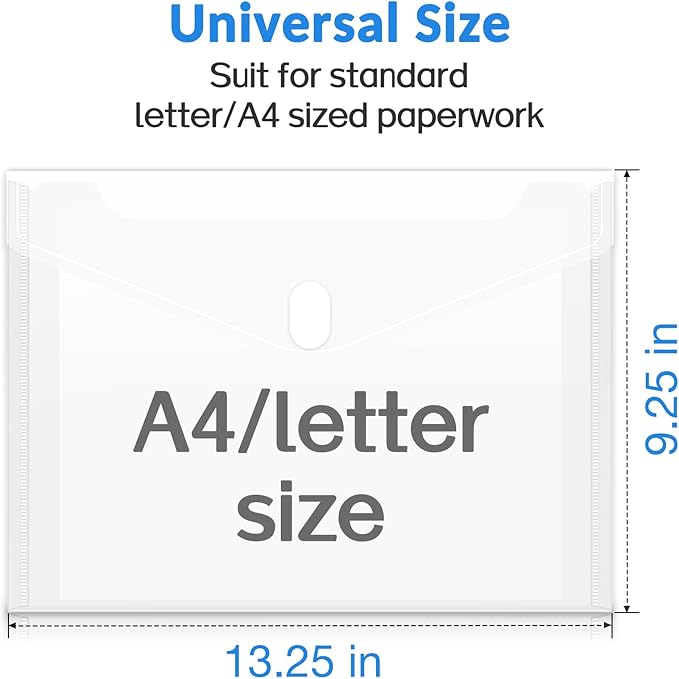 Sooez 20 Pack Plastic Envelopes File Folders, Rainforced Clear Folder Important Document Organizer, A4 Letter Size Bill Receipt Paper Holder Organizer Folder with Closure for School Office