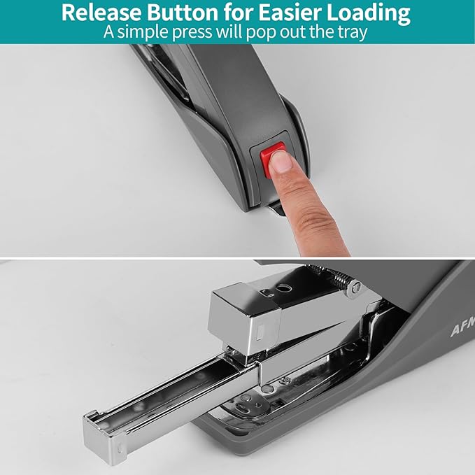AFMAT ES10 Effortless Stapler for Desk, 50 Sheet Desktop Stapler, Ergonomic Office Staplers, One Finger Touch Stapling, Built-in Staple Remover, Portable & Space Save Size, Good for Home & Office