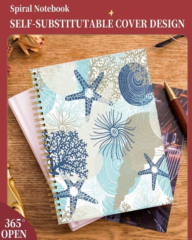 Spiral Journal Notebook for Women,A5 College Ruled Notebooks 6"x 8.4", 120 Pages (60 Sheets) Lined Journal with Premium Thick Paper,Perfect for School Office Home(Cute Coral Seashell)