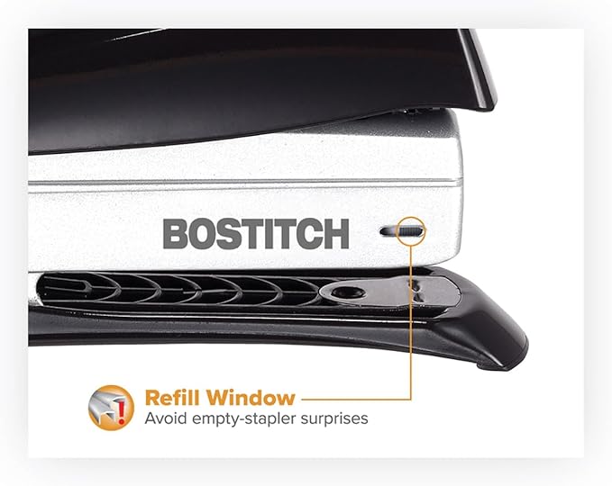 Bostitch Office Inspire Premium Spring-Powered Desktop Stapler - Black/Silver (1433), 20 Sheets