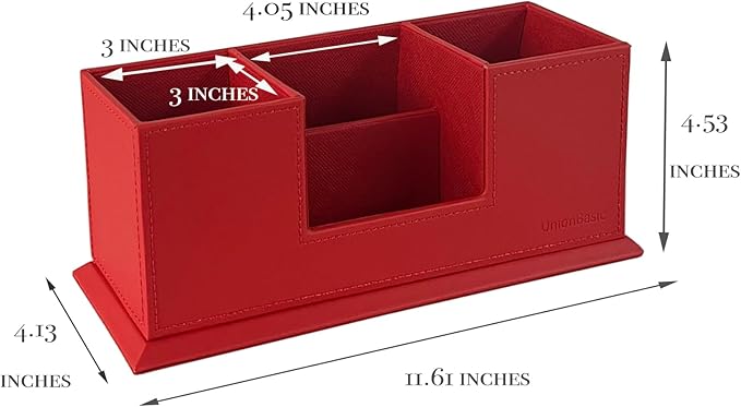 UnionBasic Desk Organizer, Desktop Caddy Leather Multi-compartment Pen Holder Office Stationer Organizer, Red