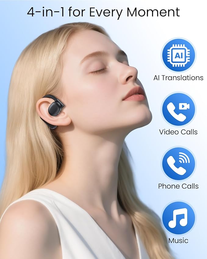 AI Translation Earbuds Real Time 164 Languages 80H Playtime Translator Ear Buds Audifonos Traductores Inglés Español Wireless Earphones Bluetooth Headphones for Travel Business Meeting Learning Black