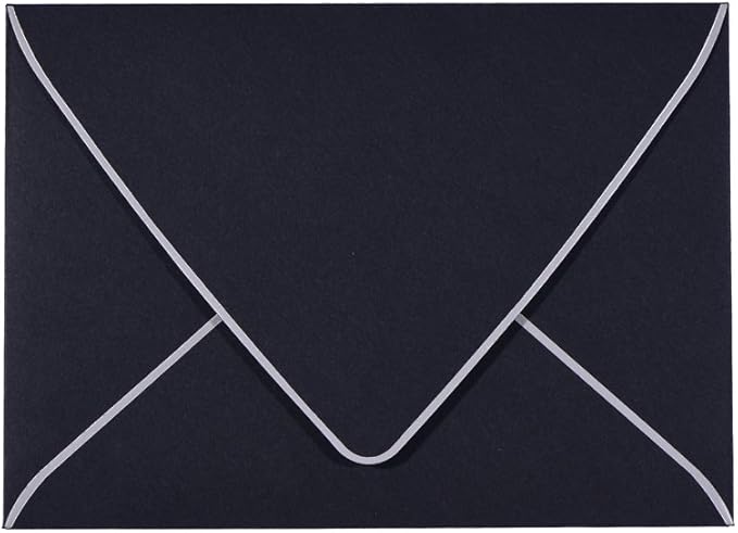 50 Pack, A7 Black Envelopes With Silver Border, Invitation 5 x 7 Envelopes - For 5x7 Cards| Self Seal| Perfect for Weddings, Invitations, Photos, Baby Shower| 5.25 x 7.25 Inches(Black-Silver Border)