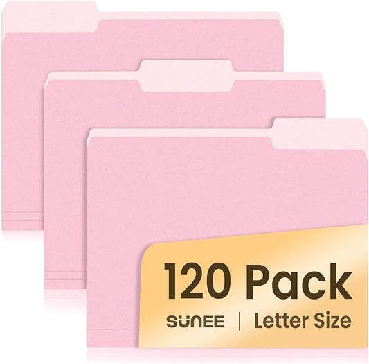 SUNEE File Folders, 120 Pack Manilla Folders 8.5 x 11, Colored File Folders Home Office School Supplies for Documents Files Paper, Pink