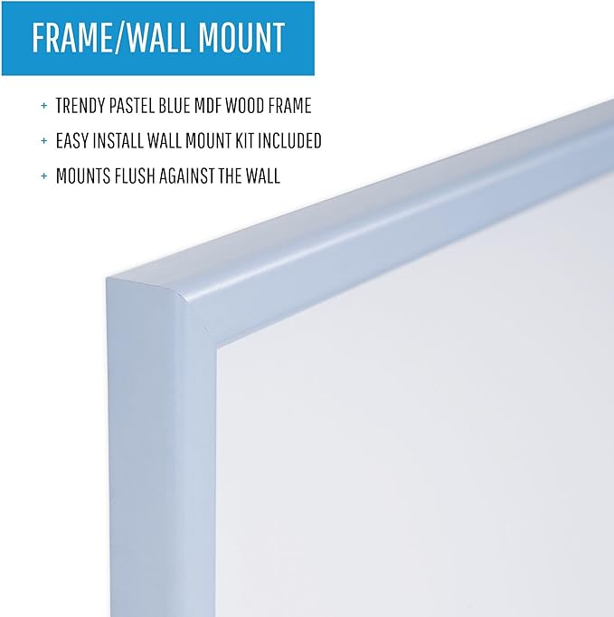 MasterVision Pastel Collection Combo Dry Erase Whiteboard/Cork Bulletin Board, Blue Colored MDF Frame, 35.43" x 23.62"