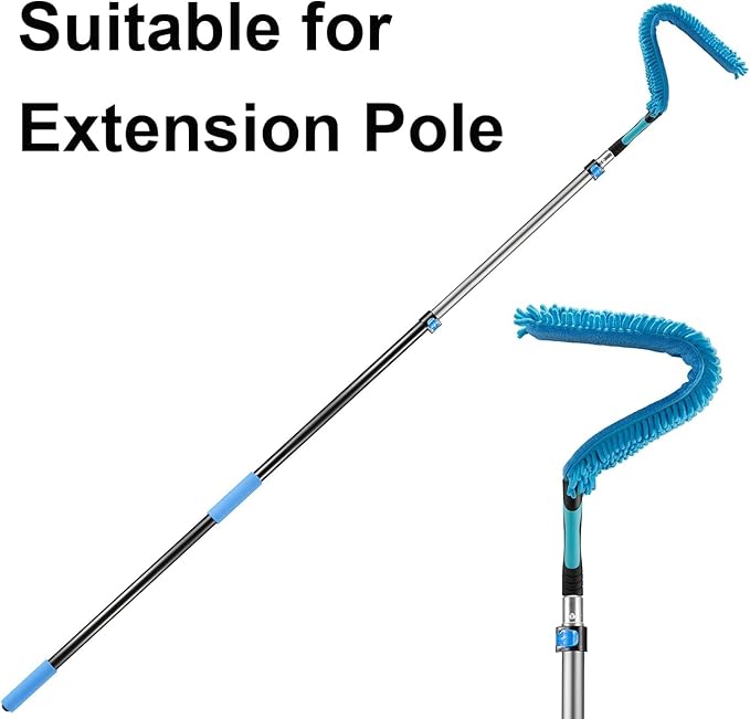 Hicavar 17" Microfiber Flexible Ceiling Fan Duster with Washable Chenille Dusting Cloth, Use by Hand or Attach to Extension Poles (1)