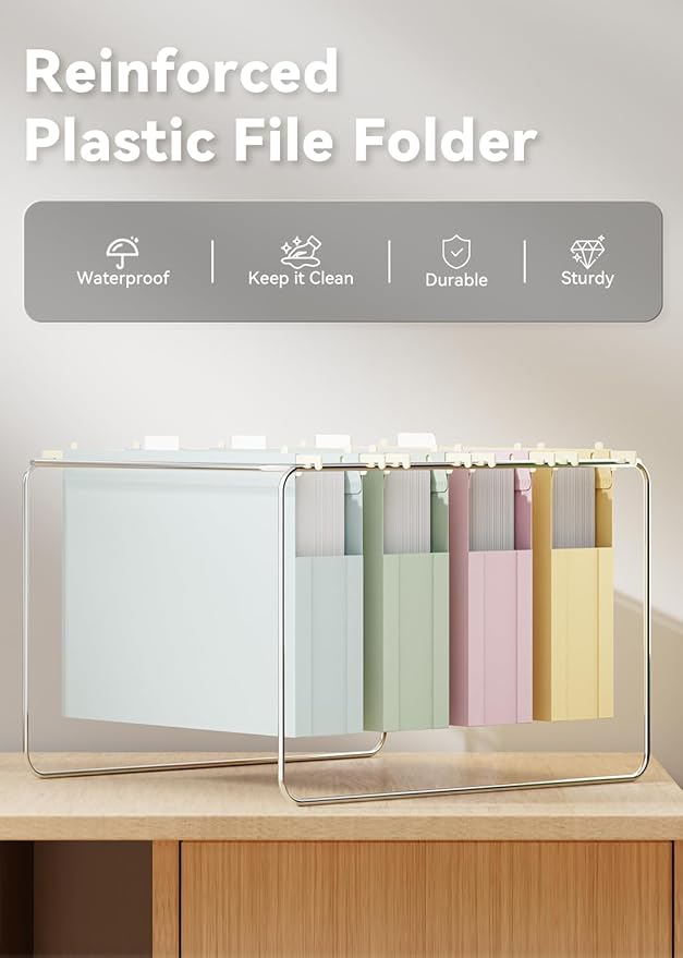 Ansook Plastic Hanging File Folders Letter Size,Heavy Duty 2" Extra Capacity File Folder with Tabs,12 Pack File Cabinet Folders for Documents,Morandi Colored File Folders for Home and Office Bulk File