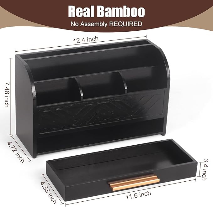 Mail Organizer Countertop Kitchen-Black Mail Holder Countertop Drawers Wood Desk Drawer Tabletop Storage Organization Pen Holder Letter Sorter Makeup Organizer for School Home Office Supplies