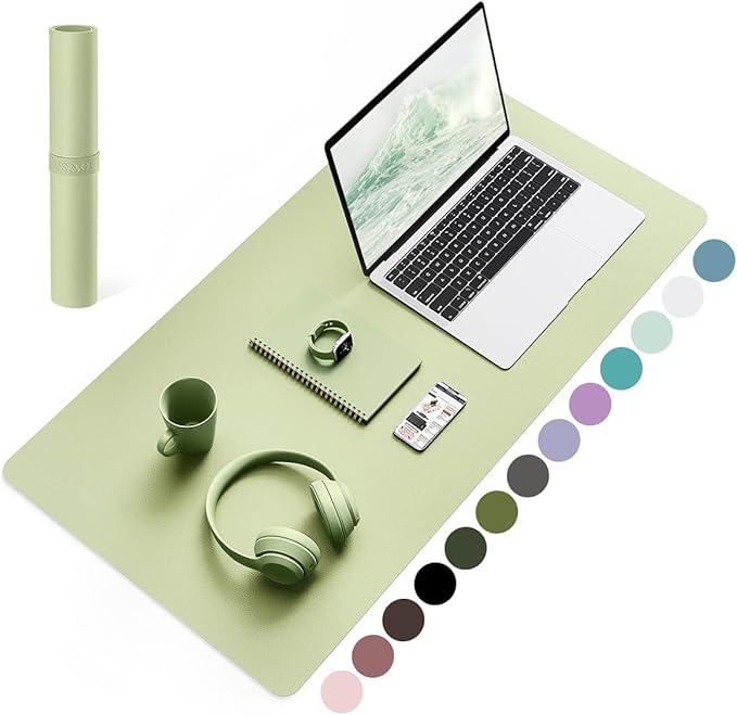 YSAGi Non-Slip Leather Desk Pad, Waterproof Laptop Computer Desk Keyboard Mat, Table Protector Blotter Mat, Large Mouse Pad for Office/Work/Home/Decor(Matcha Green, 31.5" x 15.7")