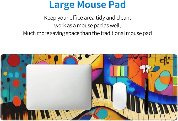 Gaming Mouse Pad, Large Non-Slip Rubber Base Mousepad, Keyboard Mouse Mat, Desk Pad with Stitched Edges, 31.5x11.8inch, Abstract Paino