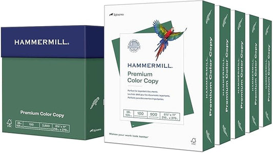 Hammermill Printer Paper, Premium Color 28 lb Copy Paper, 8.5 x 11 - 5 Ream (2,500 Sheets) - 100 Bright, Made in the USA, 102450C, White