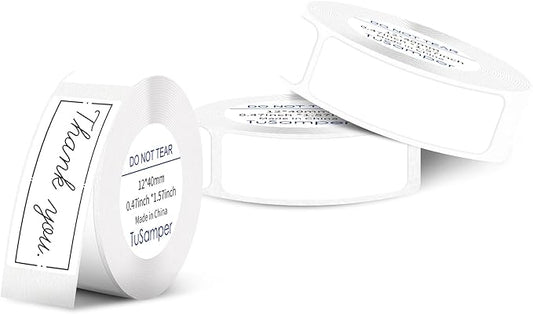 D30 Label Tape 3 Rolls White Thermal Sticker Paper Compatible with Phomemo D30 Printer 12mm x 40mm Label Maker Tape Refills Self-Adhesive Thermal Labels 160 Pcs/Roll