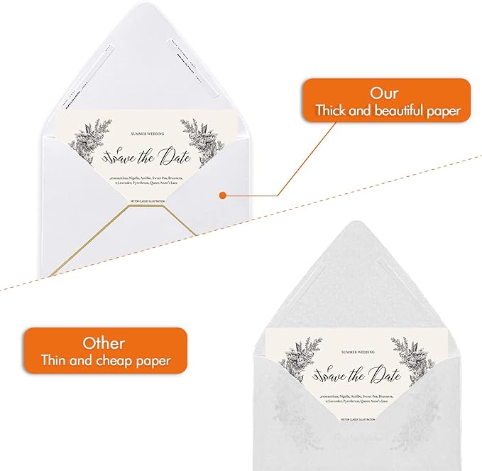 A7 White Envelopes 5 x 7 With Gold Border,- 50 Pack,For 5x7 Cards| Quick Self Seal| Perfect for Weddings, Invitations, Photos, Graduation, Baby Shower| 250GSM Luxury paper|5.25 x 7.25 Inches (White))