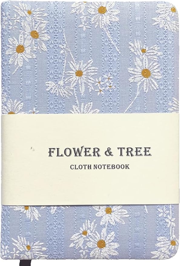 Daisy Gifts for Women, A6 Pocket Notebook, Floral Fabric Journal, 4x6 Lined Notebook & Blank Sketchbook, Cute Small Notebook, Daisy Floret Blue Journal, Gift for Girls.