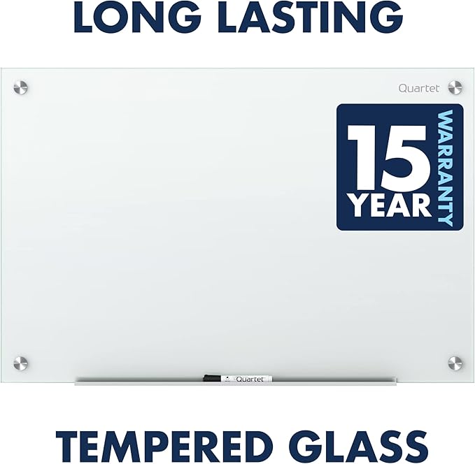 Quartet Non-Magnetic Glass Dry Erase White Board, 72"W x 48"H Whiteboard, Infinity Frameless Mounting, White Surface (G7248NMW)