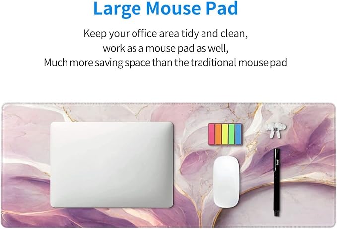 Desk Pad,Office Desk Mat 31.5"×11.8" Large Gaming Mouse Pad,Extended Computer Mouse Pad,Waterproof Thick Big Mouse Pads with Non-Slip Rubber Base Office Home Purple White Marble Flower