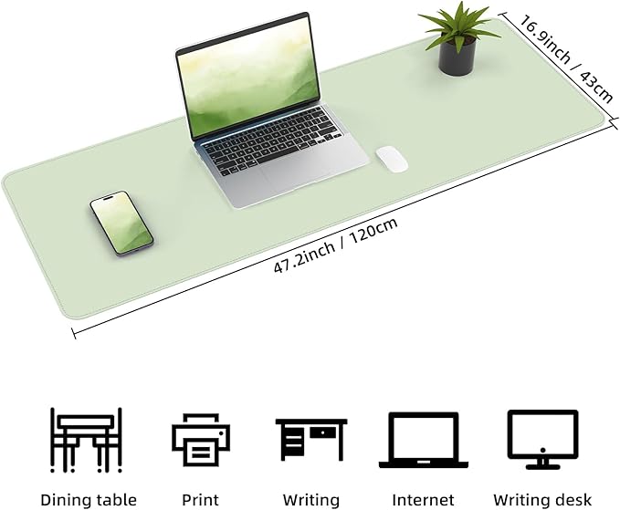 Leather Desk pad Protector, Large Desk mat with Natural Cork & PU Leather,Mouse pad,Non-Slip Office Desk Mat,Waterproof Desk Writing Pad for Office and Home (47in*17in, Light Green)