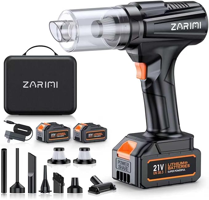 ZARIMI Cordless Handheld Car Vacuum Cleaner, 50,000Pa High-Power Brushless Motor, Rechargeable Dust Buster with 2 Batteries & Charger, 6-in-1 Portable Vacuum Cleaners for Home, Pet Hair, Bright Black