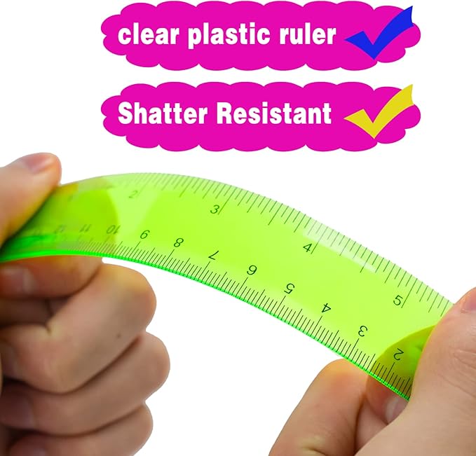 14 Packs 6 Inch Small Rulers for Kids, Plastic School Ruler with Inches and Centimeters, Assorted Colors