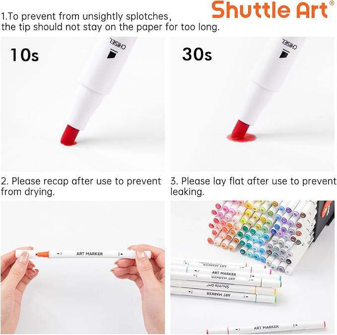 Shuttle Art 101 Colors Alcohol Markers, 100 Colors Dual Tip Art Marker Set Plus 1 Colorless Blender with Marker Case Perfect for Illustration Students Adult Coloring Sketching