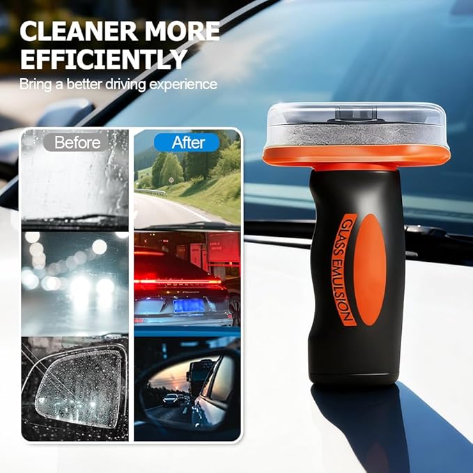 Fliwos 2025 Handheld Glass Oil-Film Remover, Portable Car Glass Cleaning Brush, Multifunctional Oil Film Remover for Car Windshield, Automotive Cleaner Tool for Clear Visibility (2)