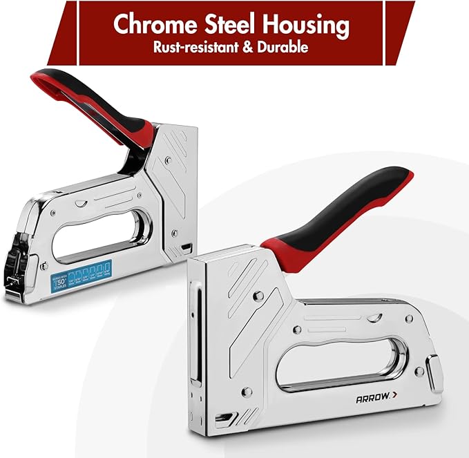Arrow T55BL Staple Gun Kit, Heavy Duty Manual Stapler with 3750 Pieces T50 1/4", 3/8", 1/2" Staples, Soft Rubber Grip, for Upholstery Professional Projects