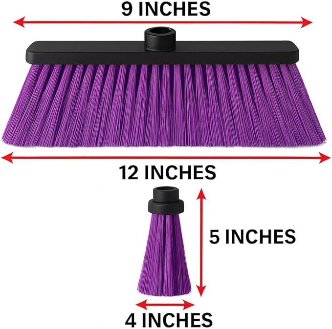 Healing Atlas ALMA Deep Purple 14" Soft Flagged Broom Head – Indoor Sweep – Universal 7/8" Thread – Eco-Friendly Recycled PP (Purple, ALMA)