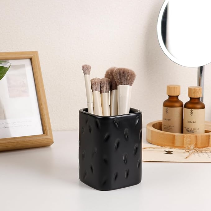 Ceramic Pen Holder for Desk, Makeup Brush Holder, Pencil Holder Stand, Pencil Cup Pot with Raindrop Design, Dual Use Desktop Organizer for Office, Home, School, Vanity