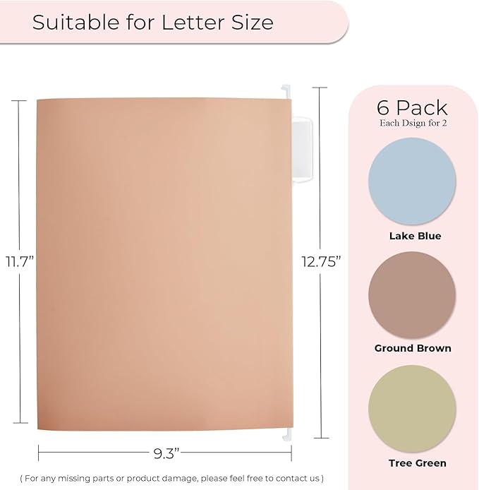 Y YOMA Letter Size - 6 Pack Extra Capacity Hanging File Folders Accordion Decorative File Folder Cute Colored Hanging Folder Organizer for Office Home with 1/5-Cut Adjustable Tabs, Natural Color