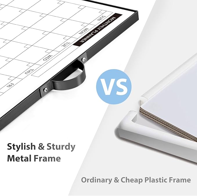 ARCOBIS Calendar Whiteboard Cork Board Combination for Wall, 12"x16" Double-Sided Monthly Dry Erase Calendar, Magnetic White Board for Planning, Office, School, Home, Black