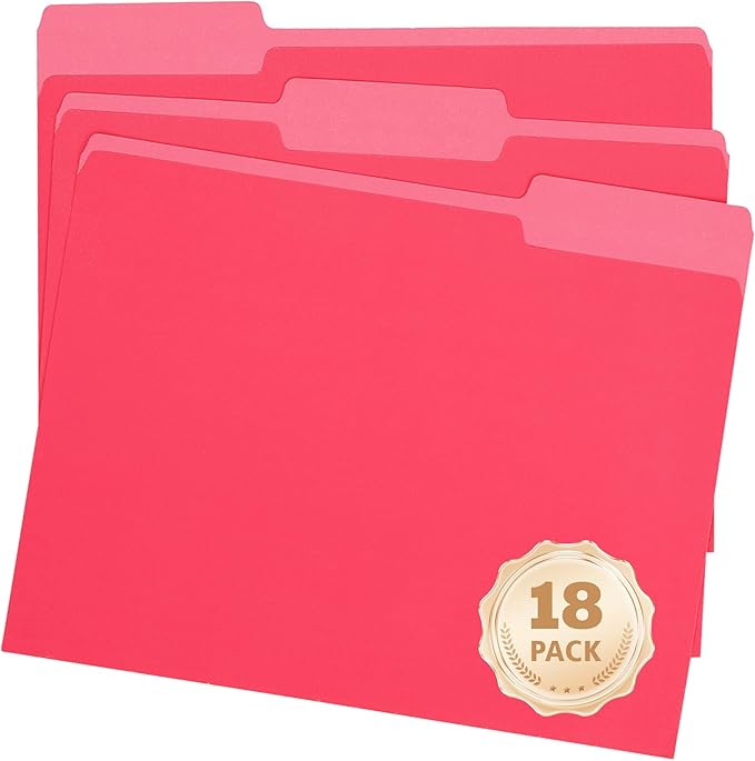 18Pack Light Red File Folder,1/3 Cut Tab,Letter Size,Colored File Folders,Great for Organizing and Easy File Storage