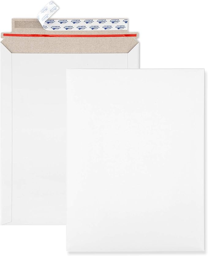 ValBox 9x11.5 Self Seal Photo Document Mailers 25 Pack Stay Flat White Cardboard Envelopes, 9.25 x 11.75 Inches