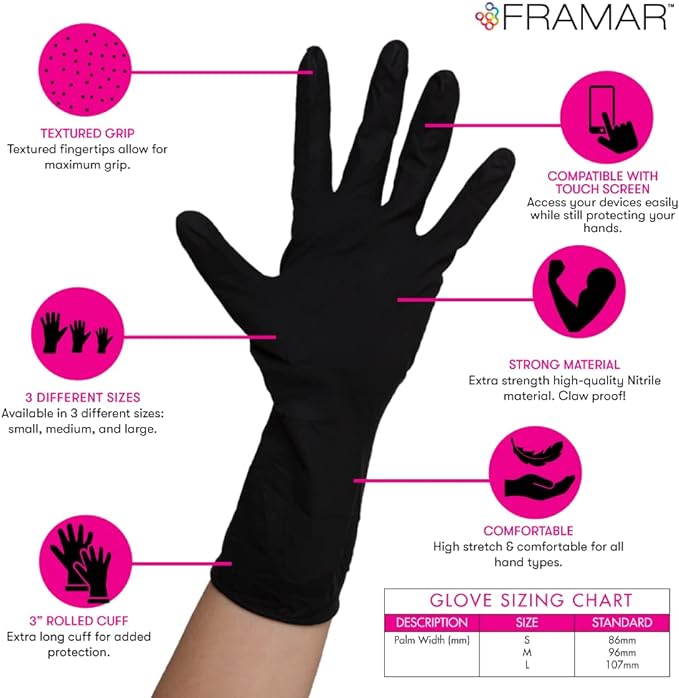 FRAMAR Powder Free Nitrile Gloves Small – 12 INCH Latex Free Gloves Disposable, Guantes Desechables, For Hair Dye, Cleaning, Tattoo – Extra Durable & Resistant – 100 Pack