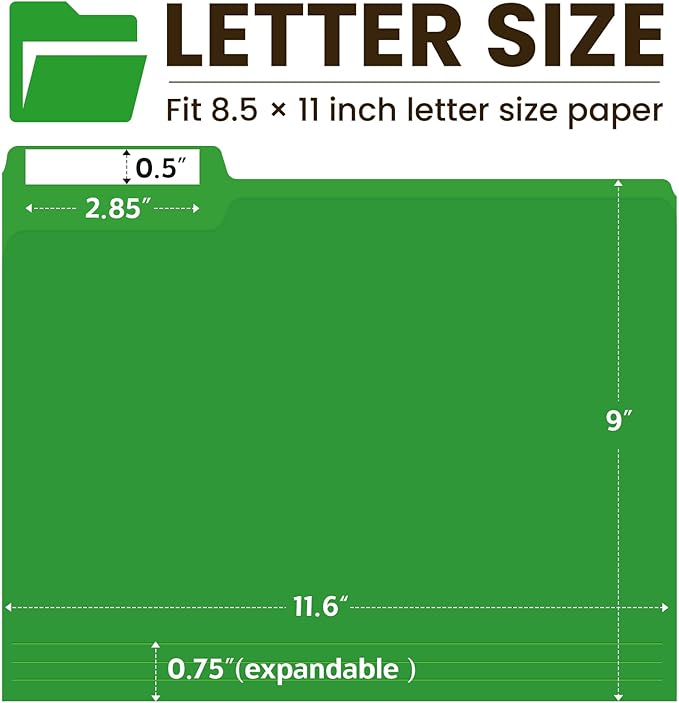 Colored File Folders Letter Size, 60 Pack Green Folders 1/3 Cut Tabs, Assorted Pastel Color Office School Buiness Folders for Filing Organization, Paper File Folder Bulk Set