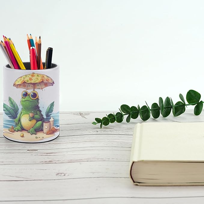 Frog Pen Holder Pencil Organizer Cute Pencil Cup Desk Decor Makeup Brush Holder PU Multifunctional Office Suppliesfor Home Classroom School