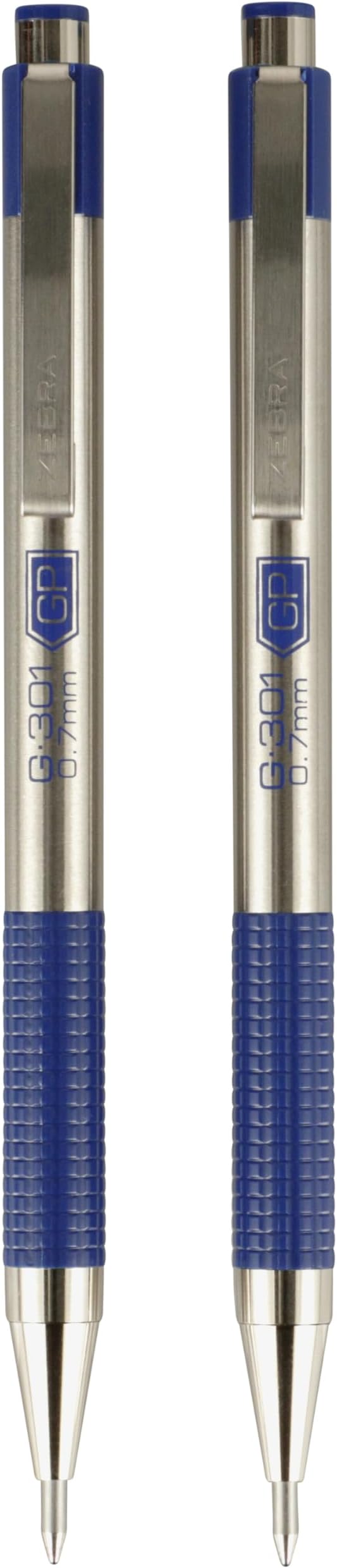 Zebra Pen G-301 Retractable Gel Pen, 0.7mm Medium Point, Stainless Steel Barrel, Ideal for Office Supplies, School Supplies & Teacher Supplies, Blue Ink, 2-Pack (41322)