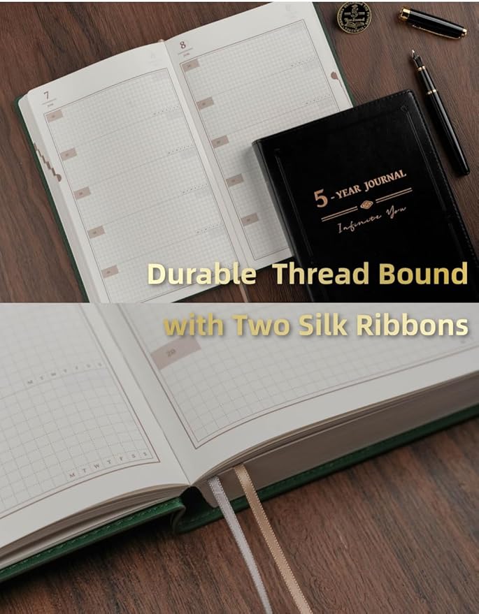 YouthWill Five Year Journal, 5-year Memory Notebook, Daily Journal, Undated Diary, One Line a Day, Soft Cover, Medium, 90gsm paper (Dark Green)