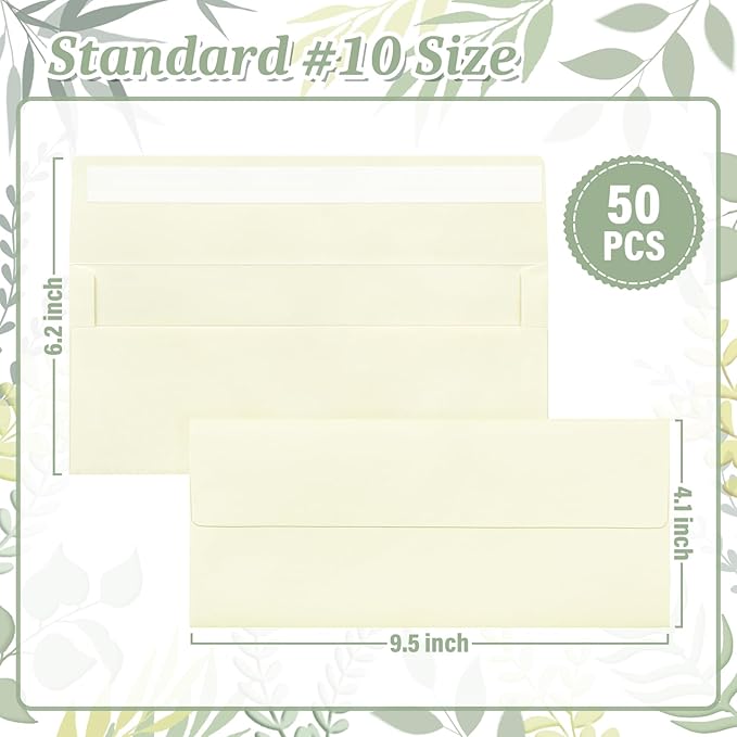 50 Pcs Ivory #10 Business Envelopes, Self Seal Standard Envelopes, Windowless Business Mailing Envelopes for Office, Checks, Letters, Invoices, Statements, Wedding, Size 4-1/8 x 9-1/2 inch