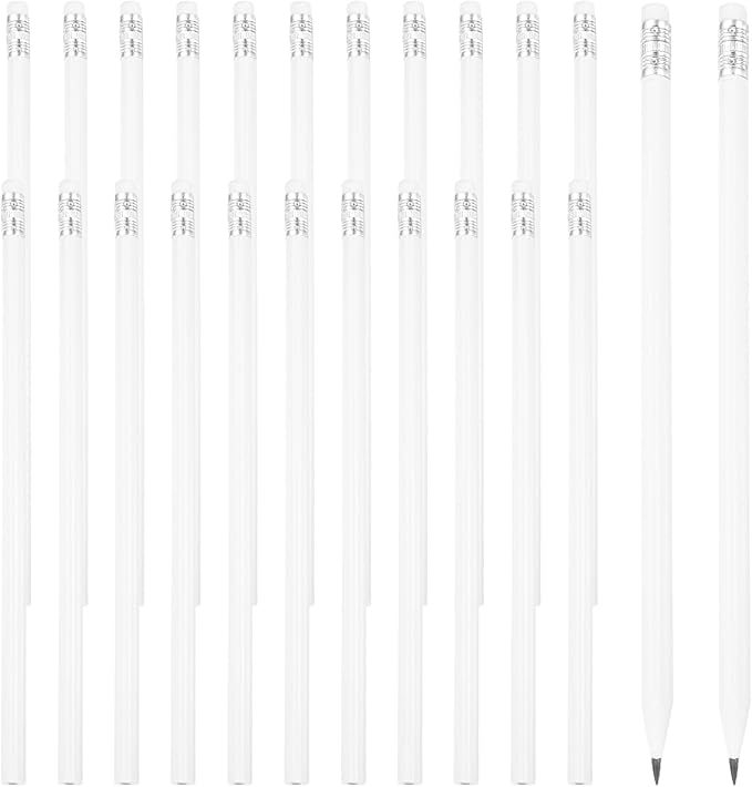 PATIKIL Round Pencils, 24 Pcs Triangle HB Graphite Pencil Wooden Pencils with Eraser for Classroom Office Writing Drawing Supplies, White