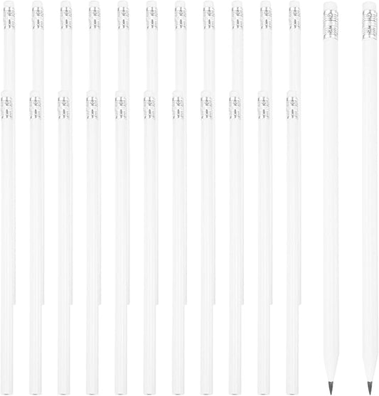 PATIKIL Round Pencils, 24 Pcs Triangle HB Graphite Pencil Wooden Pencils with Eraser for Classroom Office Writing Drawing Supplies, White