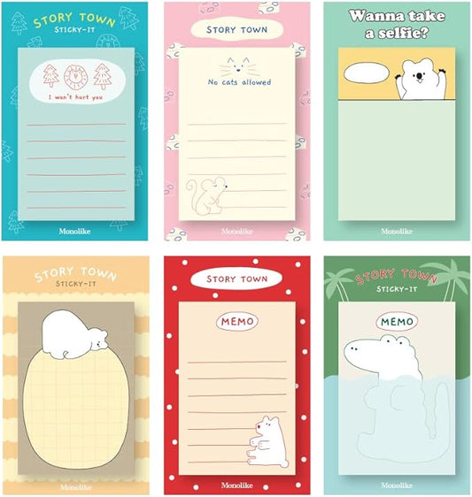 Monolike Story Town Sticky-it - 6p Set Self-Adhesive Memo Pad 50 Sheets