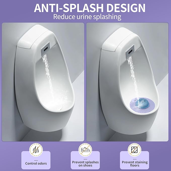 Bio-Enzymatic Urinal Screen Deodorizer (12 Pack）,Urinal Cakes with Block,Anti-Splash Urinal Screens for Men Bathroom Airport Office Mall Hotel,Long-Lasting Lavender Scent 45 Days