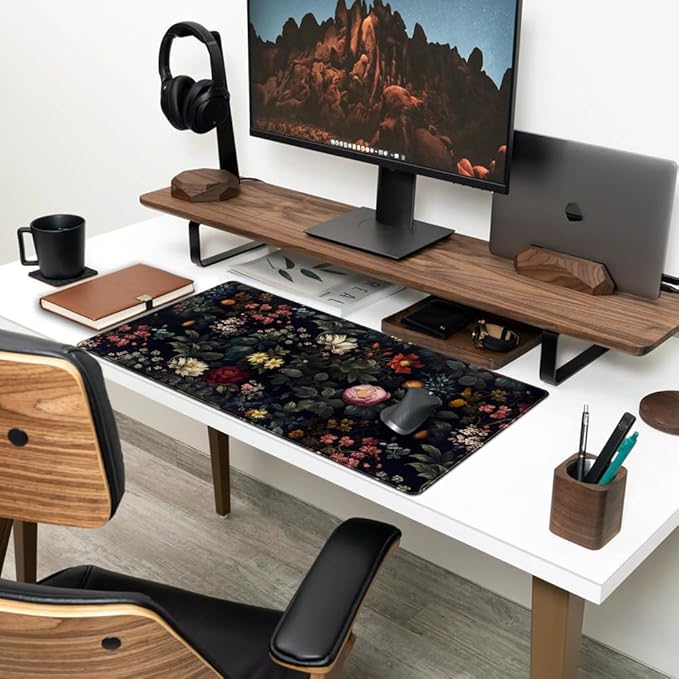 Black Vintage Desk Pad - Large Mouse Pad & Laptop Keyboard Mat - Non-Slip Base - 31.5 x 15.8 in - Gaming & Office Desk Decor
