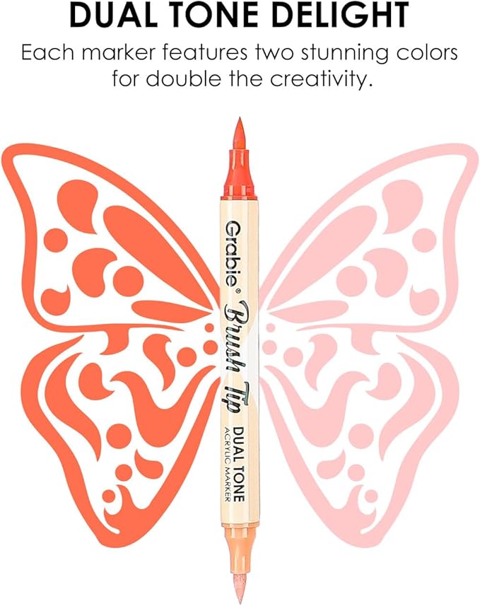 Grabie 72 Colors Acrylic Paint Markers, Soft Brush Tip Acrylic Markers Set, Water Based Acrylic Markers for Wood, Fabric, Canvas, Glass, Stone, Rock Painting and DIY Crafts Art Supplies, Set of 36