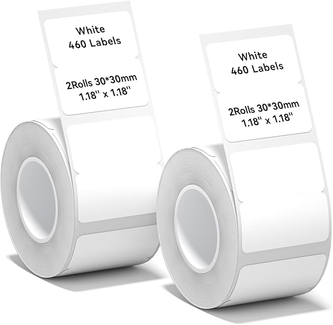 NIIMBOT B21 Label Maker Tape B1 Square Label Paper 30×(15+15) mm 460 Labels/Roll, White 2-Rolls
