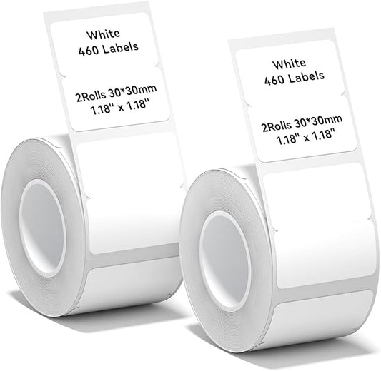 NIIMBOT B21 Label Maker Tape B1 Square Label Paper 30×(15+15) mm 460 Labels/Roll, White 2-Rolls