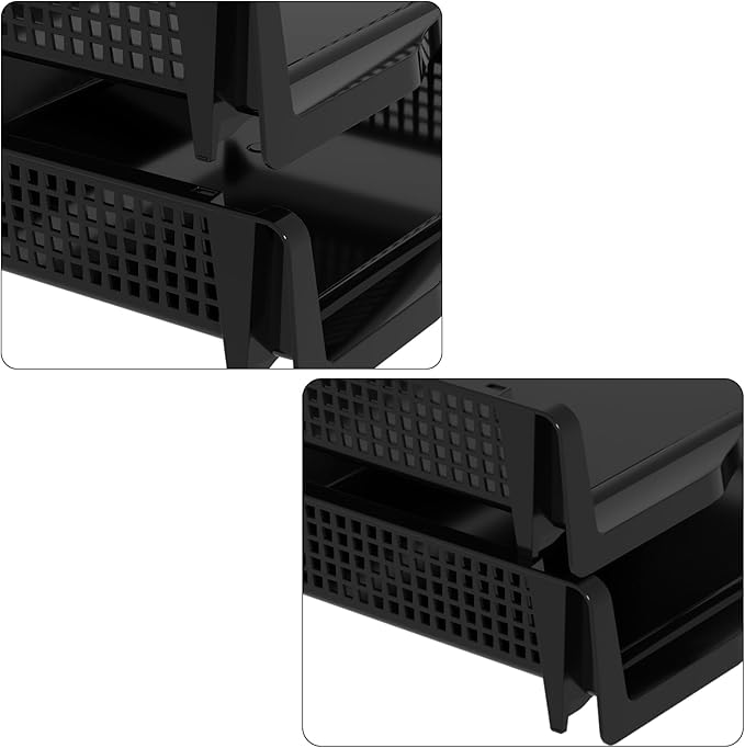 Set of 6 Plastic Letter Trays Stackable, Plastic Stackable A4 Paper Tray, Desktop File Organizer, Black