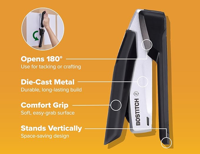Bostitch Office InPower Desktop Eco-Friendly Stapler, One-Finger Technology, Jam-Free, Includes 210 Staples, Black (1100)