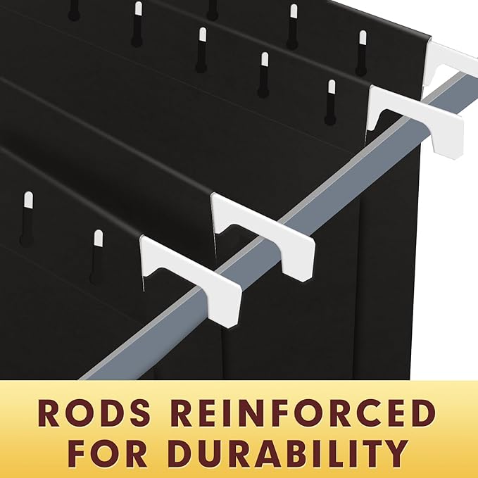 HERKKA Hanging File Folders, 30 Pack Reinforced Letter Size Hanging Folders, Designed for Bulky Files, Filing Cabinet, 1/5-Cut Adjustable Tabs (Black)