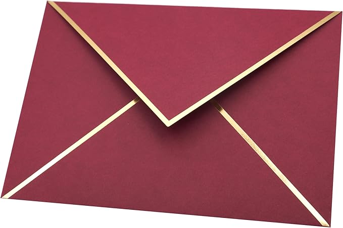 A7 Envelopes - V Flap Foil Border Luxury Mailing Envelopes for 5" x 7" Cards - for Wedding, Invitations, Baby Shower, Photos, Graduation, Birthday, Bridal Shower - 5.25" x 7.25" (Burgundy, 25 Pack)